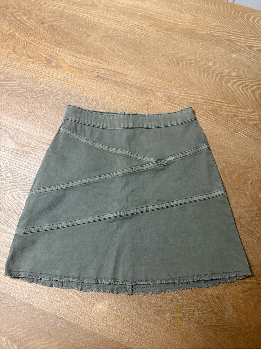 Mustard Seed Olive A-Line Cotton Blend Skirt
